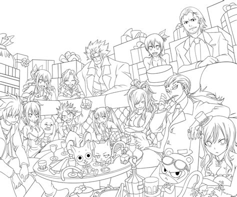 Coloring In Pictures Anime Fairy Tail Whole Guild Pin On Lineart