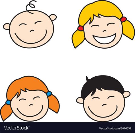 Happy kids and baby hand drawn face Royalty Free Vector