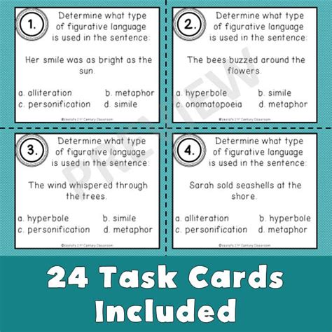 Figurative Language Task Cards Vestal S St Century Classroom