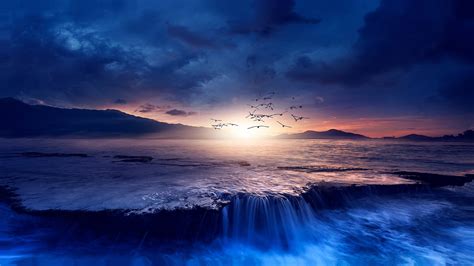 Photo sunset sea waterfall - free pictures on Fonwall