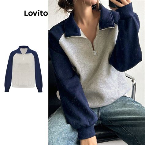 Lovito Moletom Casual Liso Colorblock Para Mulheres L Ed Shopee