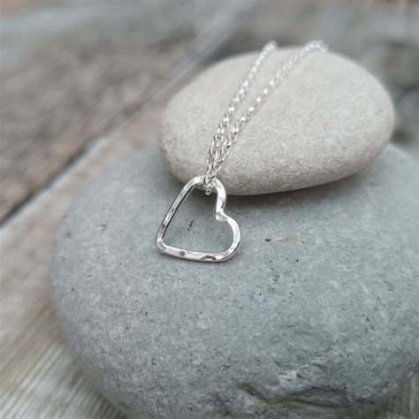 Silver Heart Necklace Open Heart Necklace Silver Necklace - Etsy