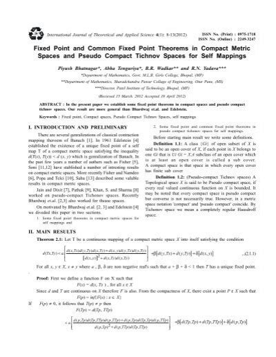 Fixed Point And Common Fixed Point Theorems In Compact Metric