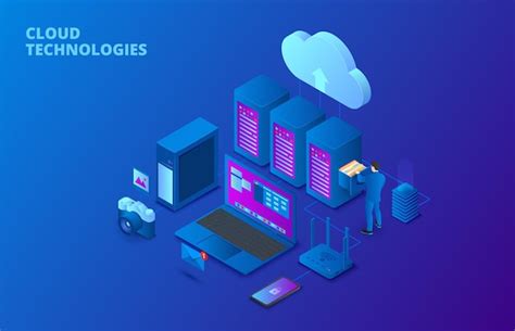 Concept De Technologie De Stockage En Nuage Isométrique Sombre Avec