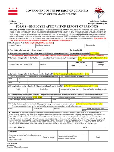 Fillable Online Orm Dc Form 8 Employee Affidavit Of Report Of