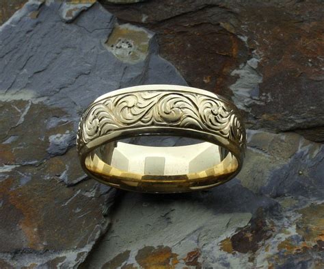 Western Wedding Rings Engraved Gold Band Ring Wedding Bands Etsy