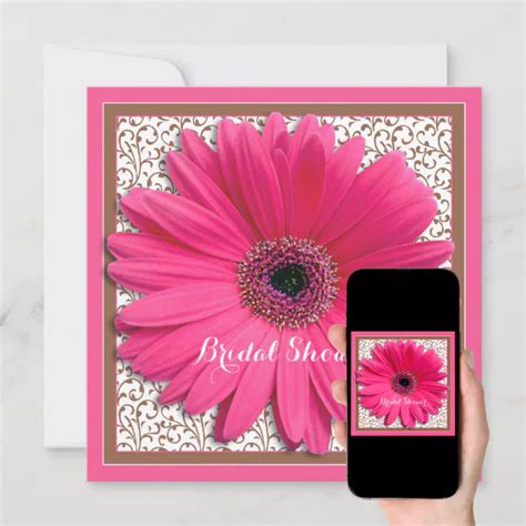 Pink Brown Gerbera Daisy Bridal Shower Invitation Zazzle