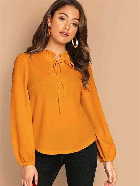 Shein Frilled Tie Neck Solid Blouse Ropa Camisa De Moda Blusas