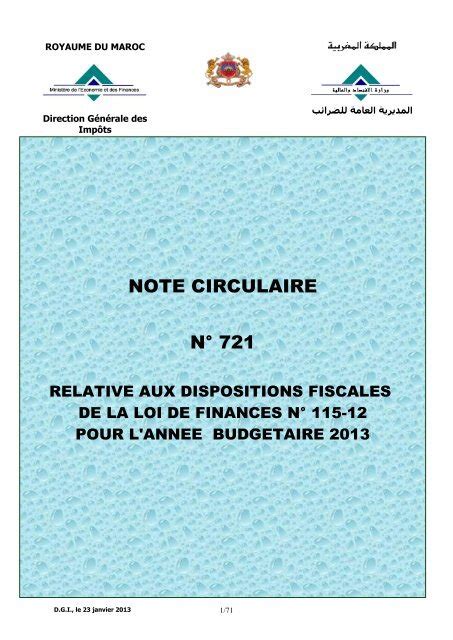 Note Circulaire 721 Relative Aux Dispositions Fiscales De La Loi De