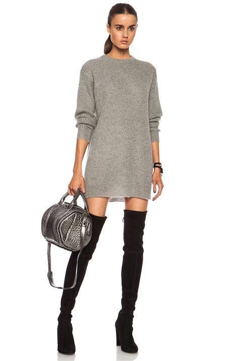 T By Alexander Wang Mohair Blend Knit Tunic Dress In Heather Grey Fwrd