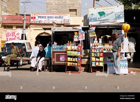 Market Stalls And People On A Busy Street In The City Centre Jaisalmer