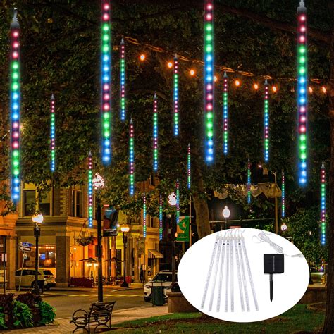 Solar Meteor Shower Rain Light 30 Cm 12 8 Tube 144 Led Multi Color