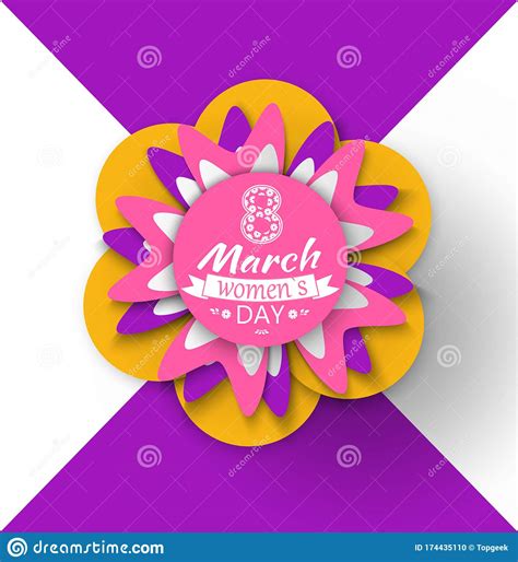 8 March Womens Day Paper Cut Flower Greeting Card Stock Vector