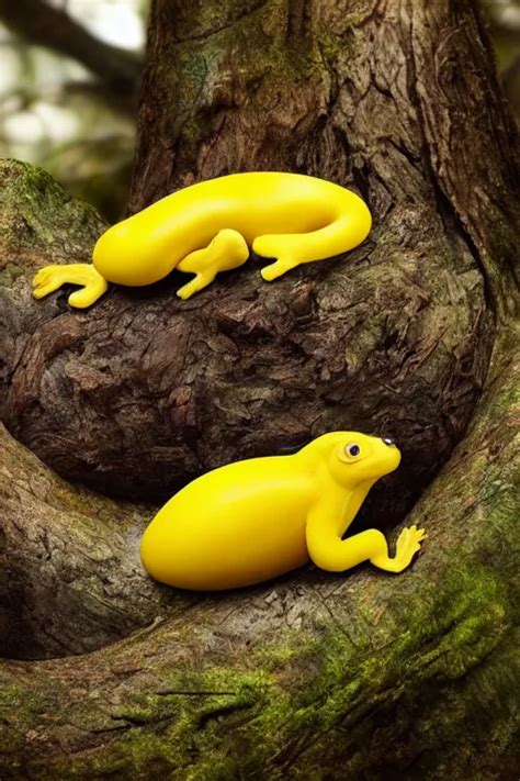 A Brilliant Yellow Banana Slug With Deer Antlers Stable Diffusion