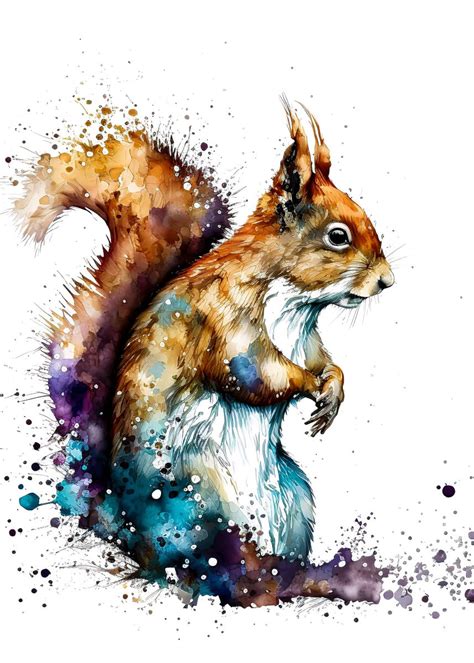 Squirrel Watercolor Poster Picture Metal Print Paint By Elly