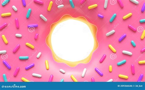 Pink Glazed Donut With Colorful Sprinkles And Place For Your Content Stock Illustration