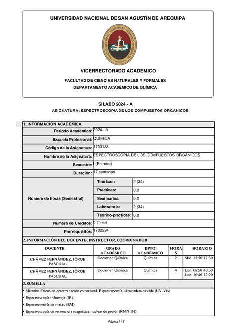 S Labo De Curso Silabo A Asignatura Espectroscopia De Los