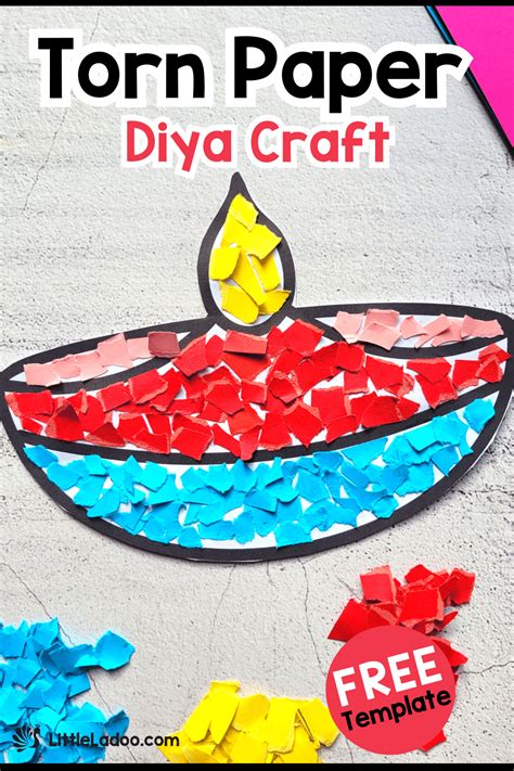 Torn Paper Diya Craft Free Template In Diwali Craft For