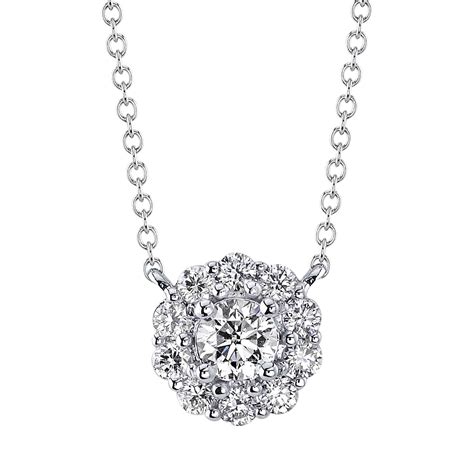 White Gold Diamond Halo Pendant Necklace Handh Jewels