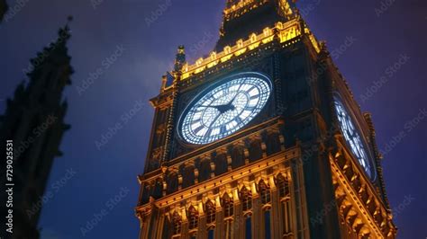 Big Ben S Iconic Clock Tower Illuminated By The Night Sky In London