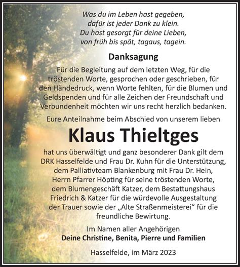 Traueranzeigen Von Klaus Thieltges Abschied Nehmen De