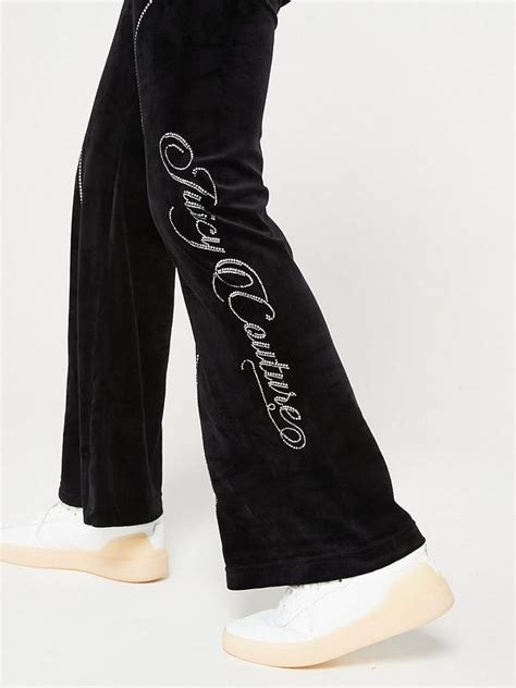 Juicy Couture Western Velour Low Rise Trackpant With Diamante Detailing Black Uk