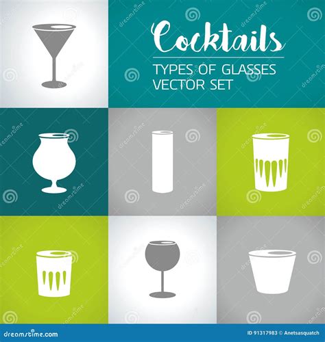 Types Of Glasses Cocktail Icons Vector Set Stock Vector Illustration