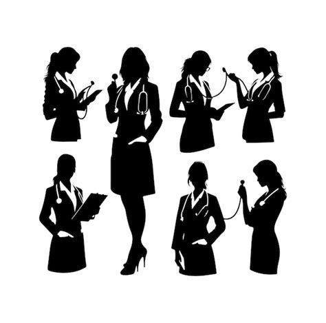 Premium Vector Female Doctors Silhouette Vector Set Physicians