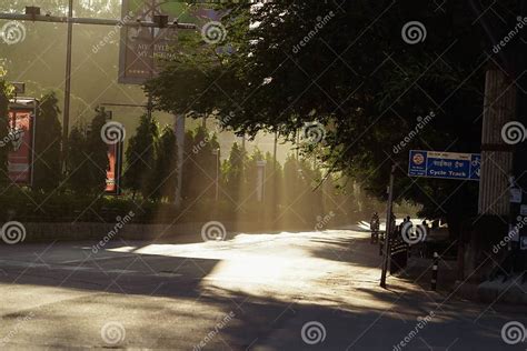 Morning Yellow Sun Rays Striking On Roads Of Raipur Chhattisgarh