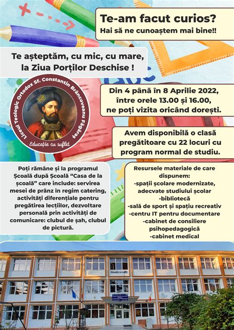 Ziua porților deschise Aprilie 2022 Liceul Teologic Ortodox