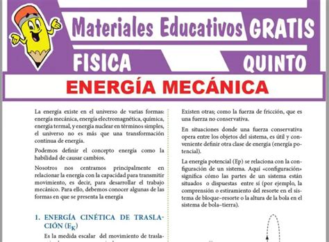 Energ A Mec Nica Para Quinto Grado De Secundaria Gratis