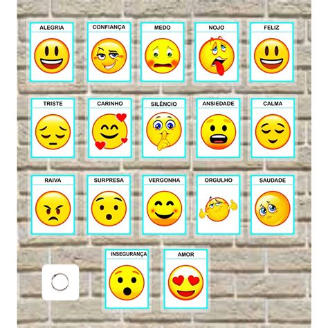 Cards de Emoções figuras de Emojis Plastificdo e argola articulável