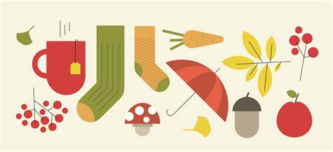 Autumn Vector Flat Elements Set Fall Season Cozy Icons Collection