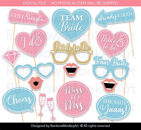 Printable Bridal Shower Photo Booth Props Blue And Pink Hen Party