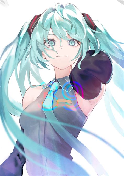 Safebooru 1girl 39 Aqua Eyes Aqua Hair Aqua Necktie Armpit Crease Armpits Bangs Bare Shoulders