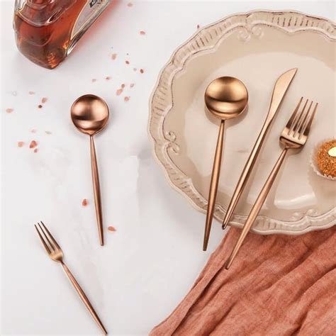 Jomu Matte Polished Piece Rose Gold Flatware Set Urban Kitchen