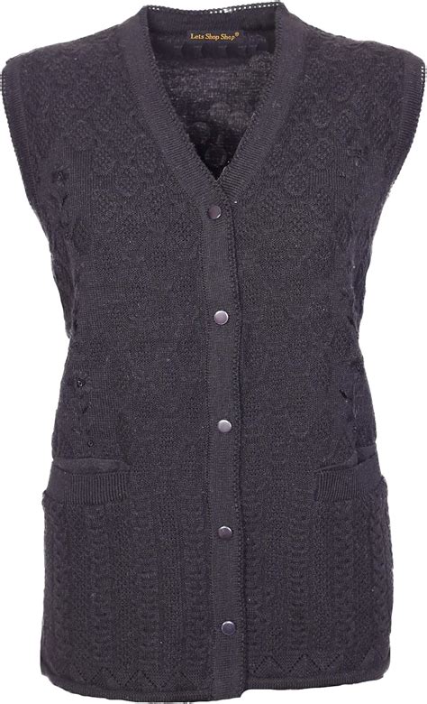 Lets Shop Shop Womens Sleeveless Knitted Cardigans Ladies Cable Knit