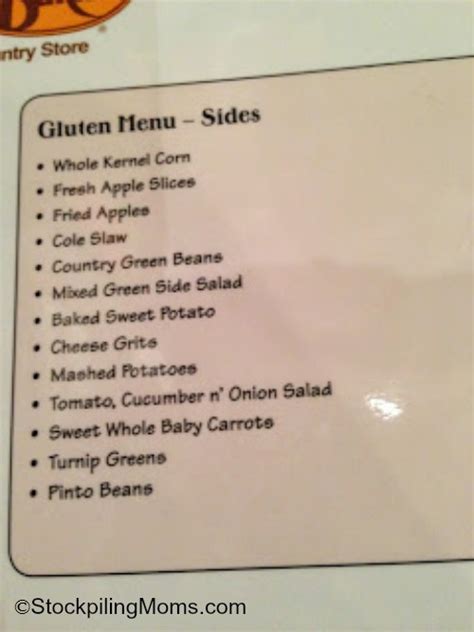 Gluten Free Menu at Cracker Barrel