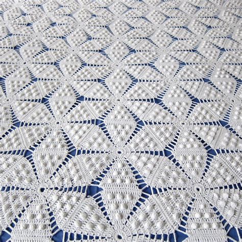 Vintage Crocheted Bedspread White Cotton Bedding Star Etsy