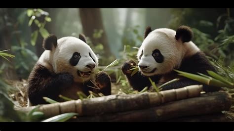 Premium AI Image | Adorable pandas eating bamboo Fantasy concept ...