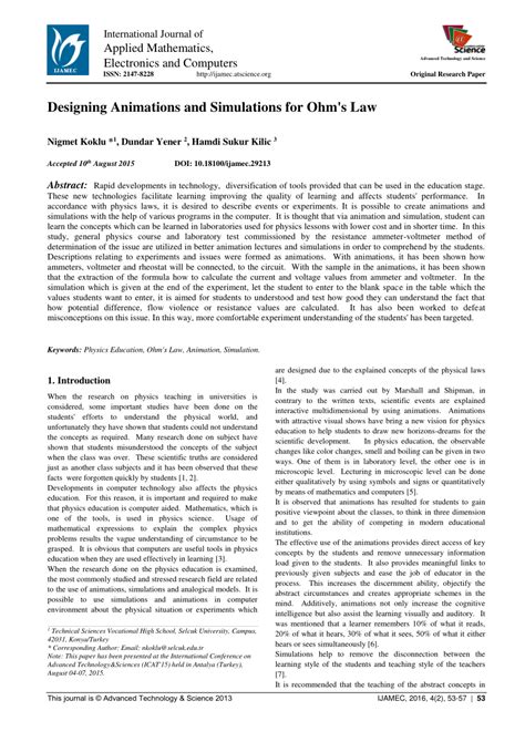 (PDF) Designing Animations and Simulations for Ohm's Law