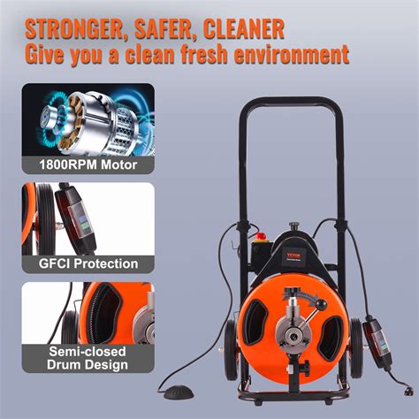 VEVOR Drain Cleaning Machine 75 FT x 1/2 Inch, Sewer Snake Machine Auto Feed, Drain Auger ...