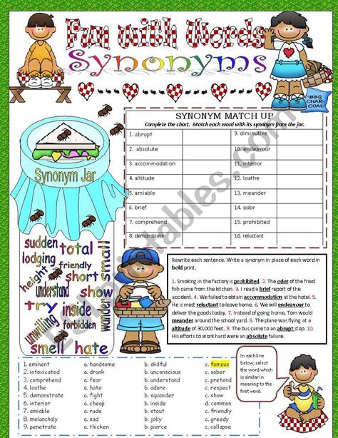 Fun with Words - Synonyms - ESL worksheet by tech_teacher