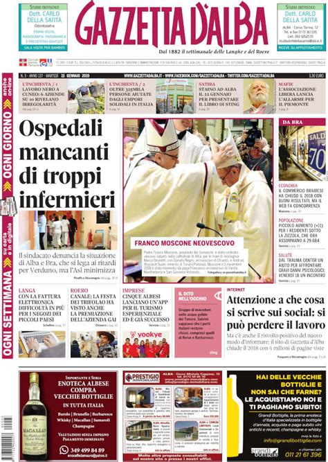 La copertina di Gazzetta d Alba in edicola martedì 15 gennaio