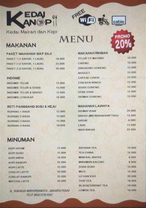 Carta Del Restaurante Kedai Kanopi Kedai Makan Dan Kopi Central Jakarta