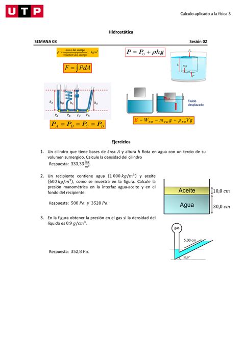 S08 Cálculo aplicado a la física 3 Hidrostática SEMANA 08 Sesión 02