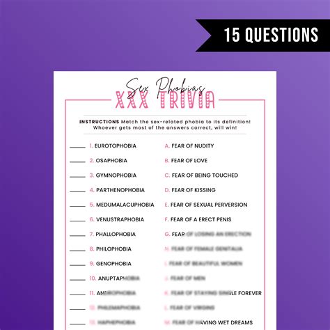 Sex Phobias Trivia Girls Night In Printable Activity Naughty Games Adult Party Bridal Shower