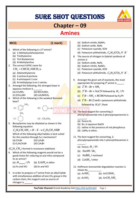 Question Chap Amines Sure Shot Questions Chapter Amines Mcq