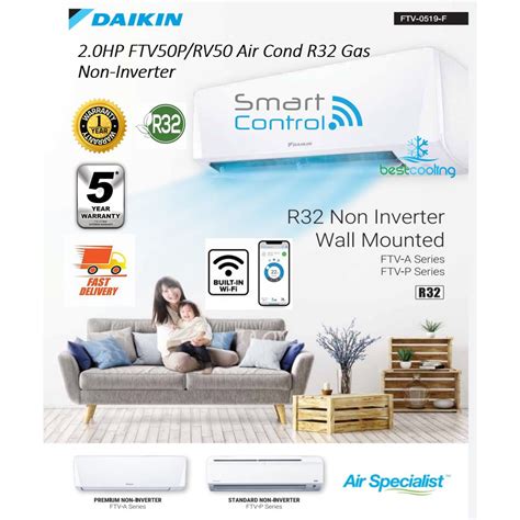 Daikin Ftv50pb 2 0hp Wall Type Air Con R32 Gas Non Inverter P~series