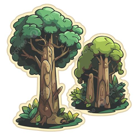 Stiker Hutan Kartun Vektor Desain Stiker Dengan Kartun Pohon Hutan